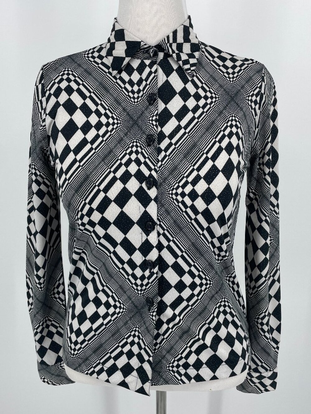 Vintage Y2K Milano Metallic Op-Art Geometric Button Down Shirt S